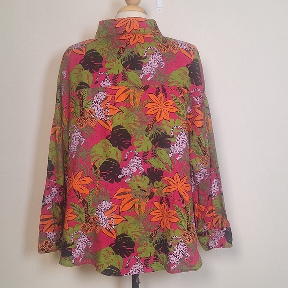 CC California Floral/Animal Print 100% Linen Hi/lo Button Front Size 1X - Picture 3 of 6